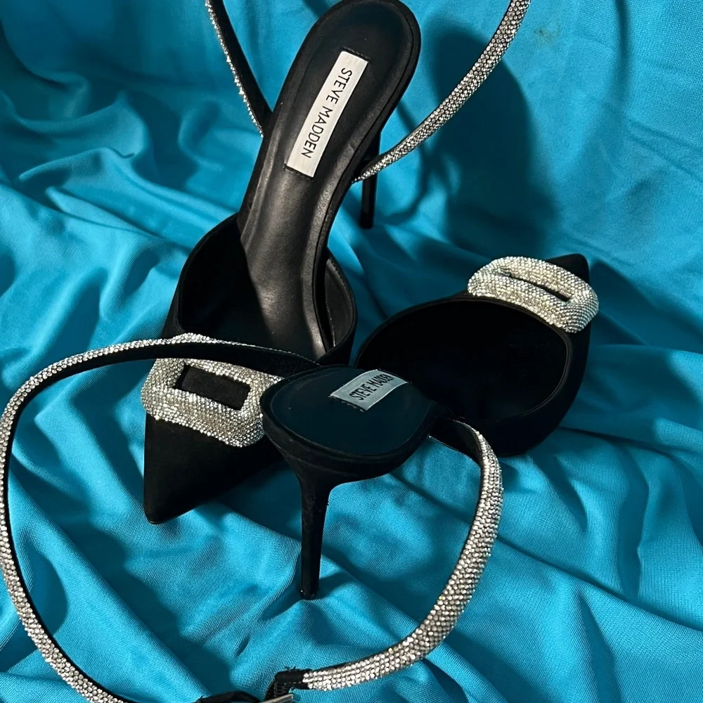 Steve Madden Black Heels with Silver Buckle - Picture 4 of 13